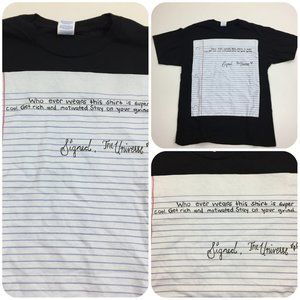 Black White Ruled Notebook Page Signed Universe Rich Grind Cool Print Shirt
